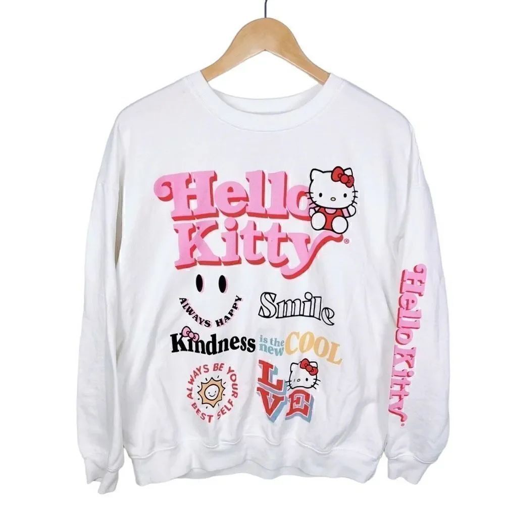 Hello Kitty Sanrio Graphic Crew Neck Sweatshirt White Pink women’s size XL